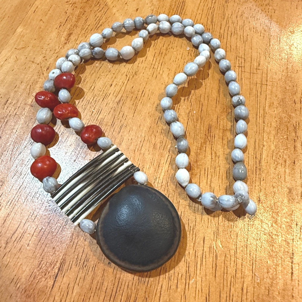 Vintage Handmade Job's Tears Sea Bean Porcupine Quill Seed Bead Necklace 28in